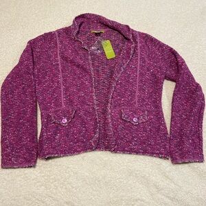 Sigrid Olsen plum multicolor button up knit sweater jacket size XL